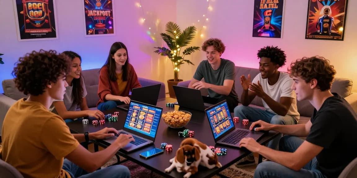 Exciting online casino gaming experience with friends at home, showcasing the casino jackpot city interface and vibrant atmosphere.