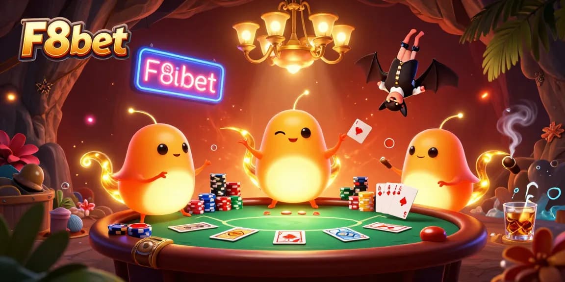 Engage with the vibrant F8bet casino scene featuring glowworms illuminating a lively poker game.