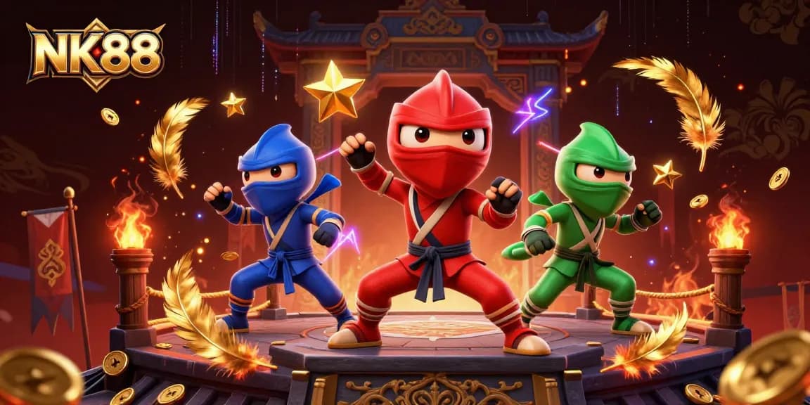 Experience thrilling gameplay at NK88 with 3D chameleons battling over golden coins in a vibrant casino atmosphere.