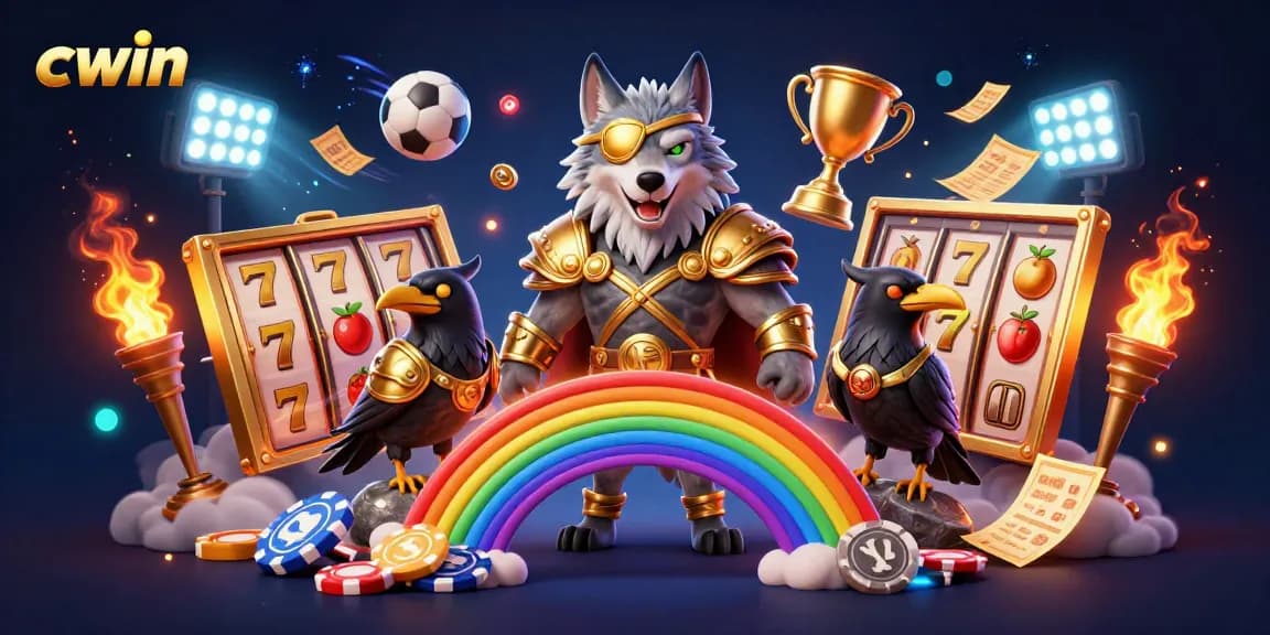 Cwin brings excitement with a dynamic 3D casino scene featuring Norse characters and vibrant slots.