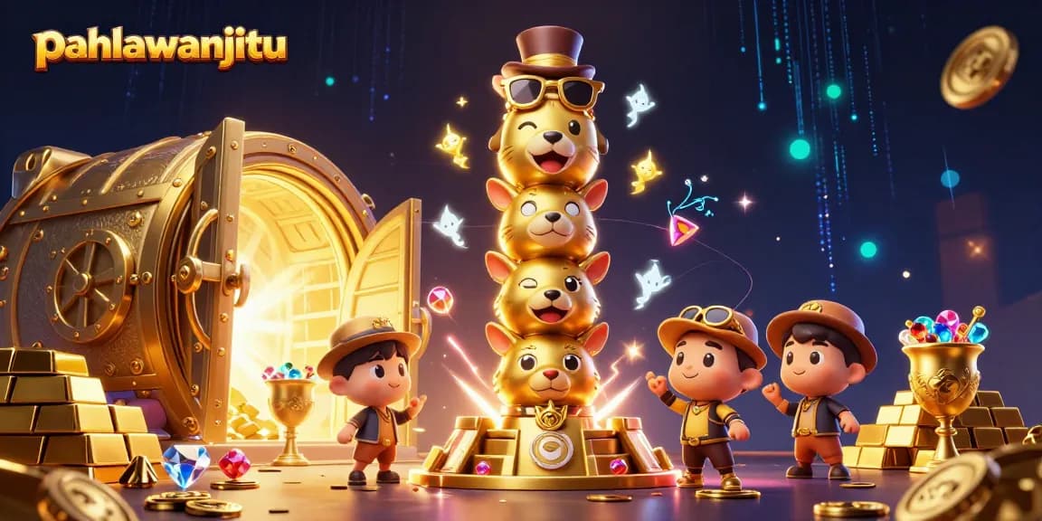 Pahlawanjitu showcases the excitement of online gambling with a vibrant 3D casino scene.