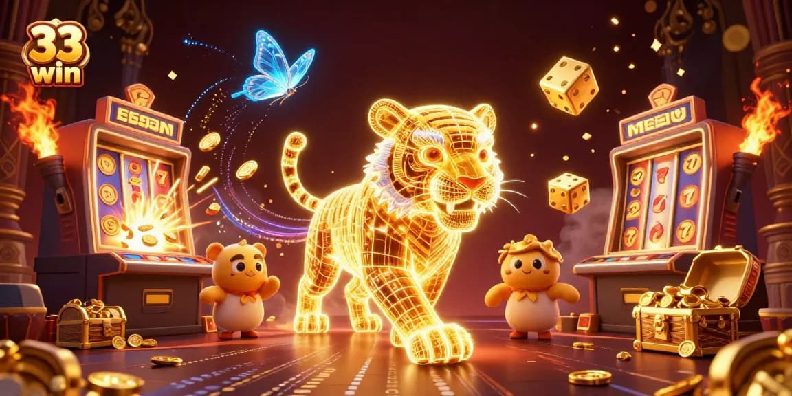 Experience thrilling wins at 33 win, where animated golden tiger adventures unfold in a vibrant casino.