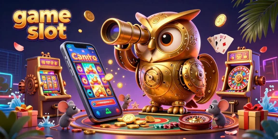 Experience vibrant game slot action with colorful reels and lively characters in a bustling casino.