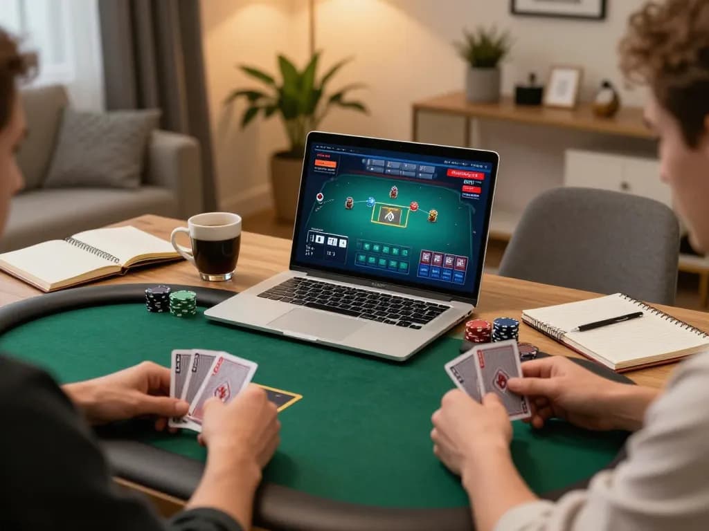 VIN88 poker match in a stylish home office with players engaged in the game.