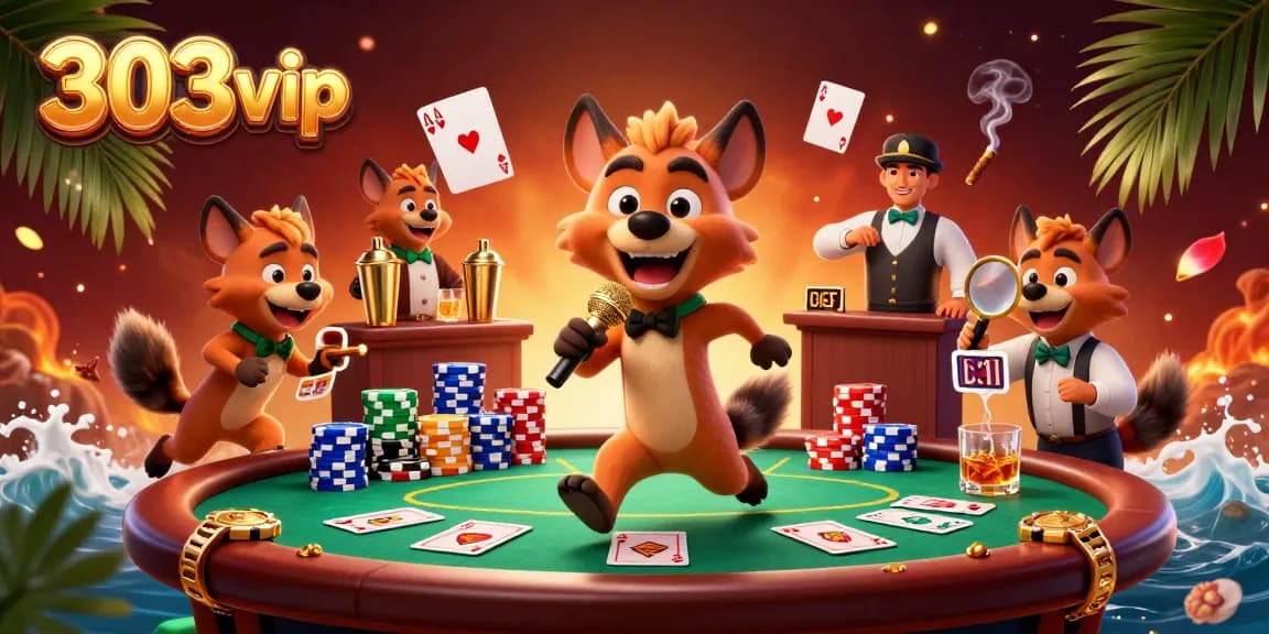 Experience thrilling casino entertainment at 303vip with vibrant 3D hyenas bringing a lively comedy club atmosphere.