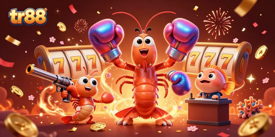 tr88 captivates players with a vibrant scene featuring gambling symbols and animated marine characters.