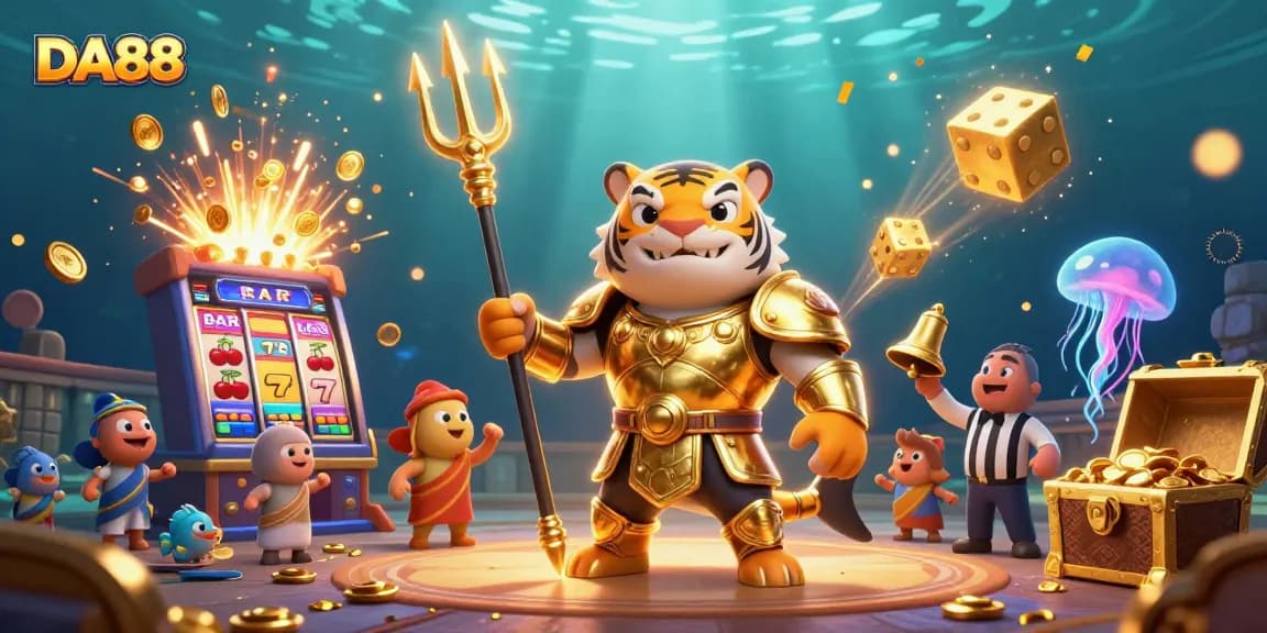 Experience thrilling wins at DA88 with a vibrant underwater jackpot scene featuring colorful casino elements.