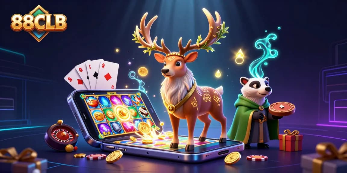 Experience exhilarating wins at 88CLB, showcasing vibrant casino games and joyful characters.