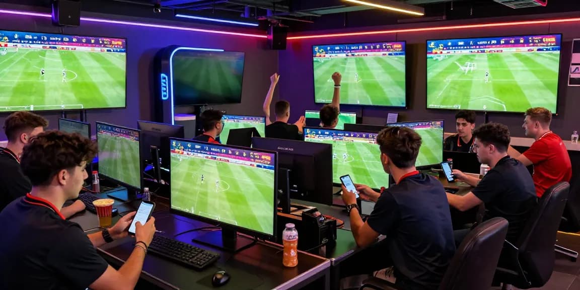 SBOBET fans engaged in live betting during 2026 World Cup with screens showing odds and celebrations in a vibrant lounge.