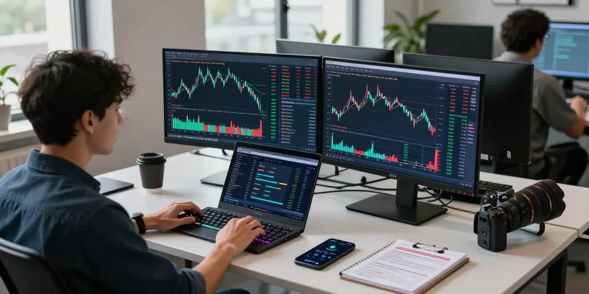 Crypto scam prevention strategies being analyzed in a professional cryptocurrency workspace with trading charts and DeFi dashboards.