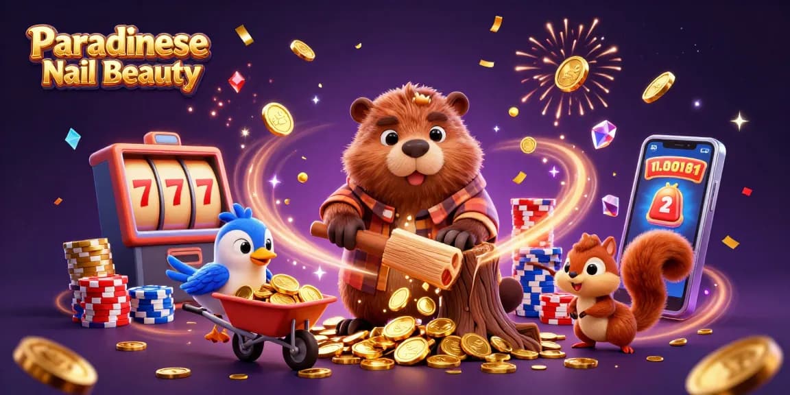 Experience a thrilling jackpot at Paradise Nail Beauty with cascading coins and vibrant characters!