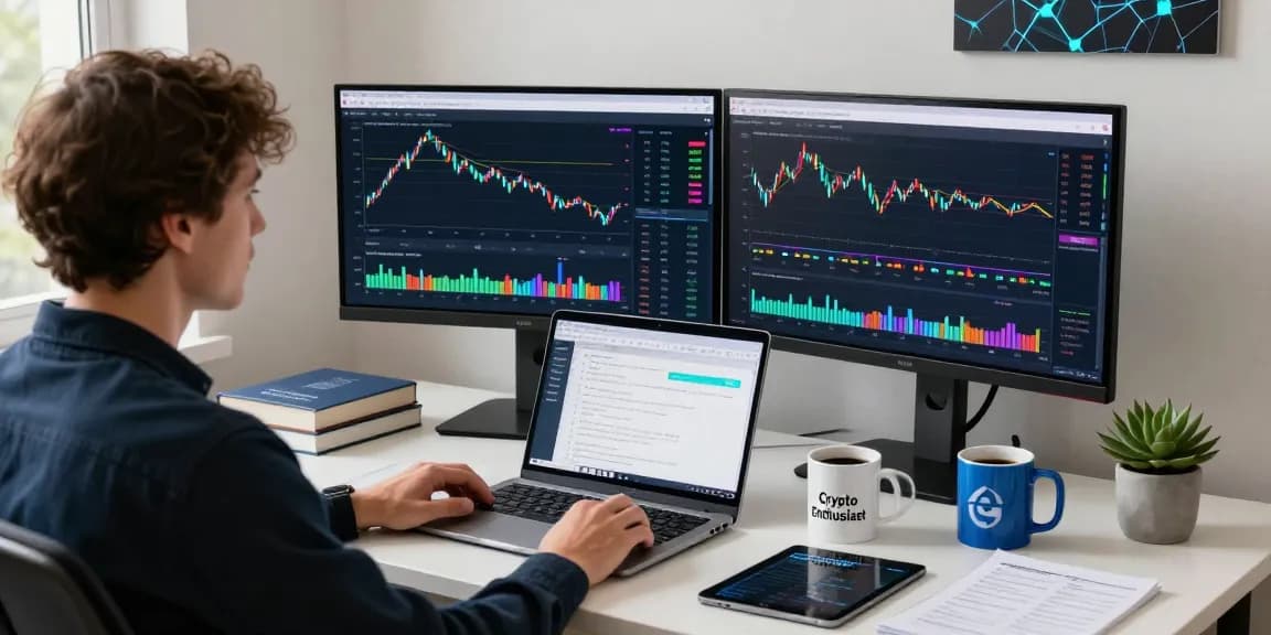Cross-chain finance workspace with a user engaging with the bungeeexchange interface, showcasing market analytics and blockchain insights.