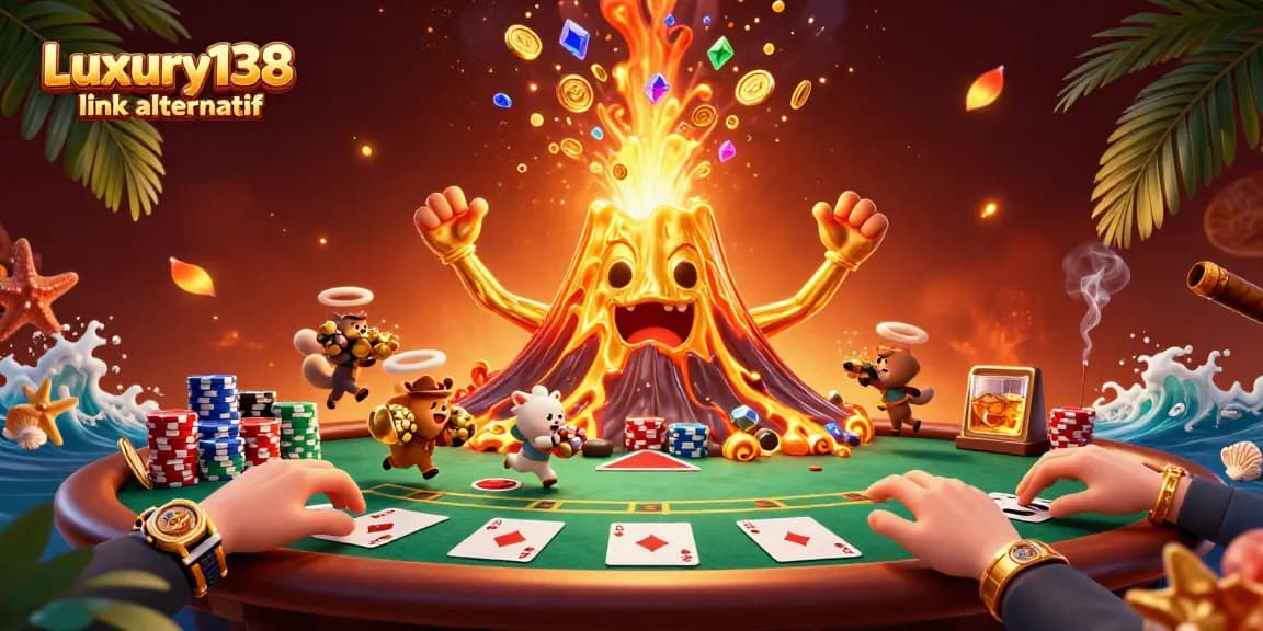 Experience the excitement of Luxury138 link alternatif with a vibrant casino scene featuring dynamic poker gameplay and treasure.