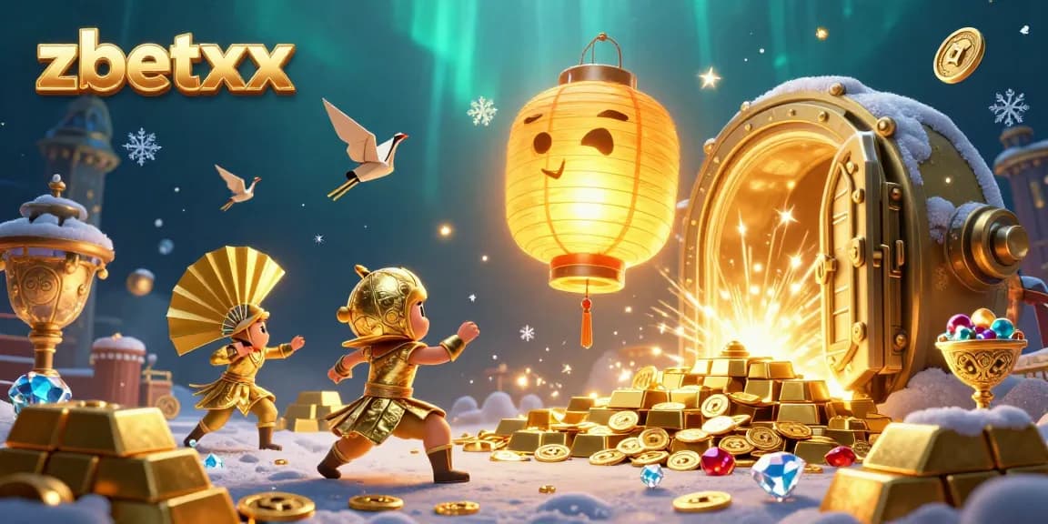 Engage with exciting games at zbetxx's vibrant casino, showcasing golden treasures, lantern spirits, and dynamic game elements.