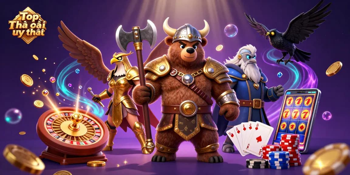 Experience gambling excitement at Top nhà cái uy tín with vibrant characters and dynamic casino elements.