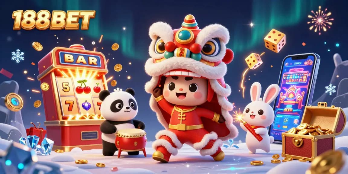 Experience the thrill of 188BET with the vibrant lion dance and dynamic casino elements.