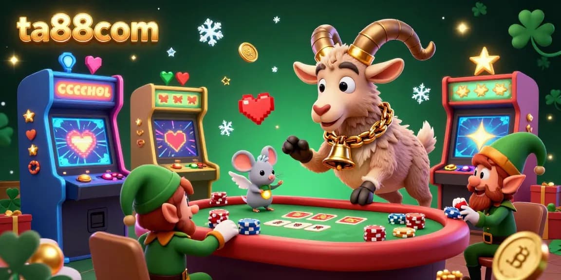 Engage in thrilling gaming action at ta88com, where a festive Krampus goat manages a vibrant casino.