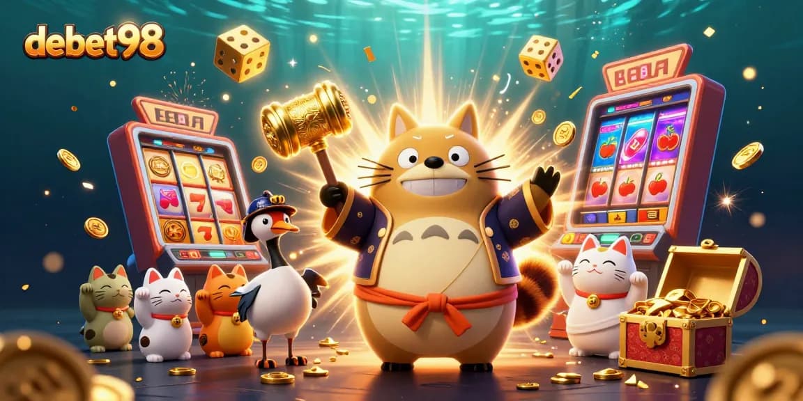 Experience excitement at debet98 with tanuki and friends at a vibrant casino scene.