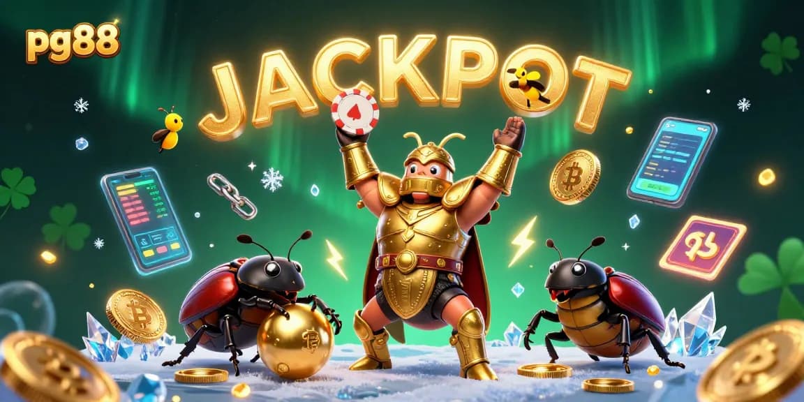 Win big with pg88’s vibrant 3D casino scene featuring beetles and crypto coins!