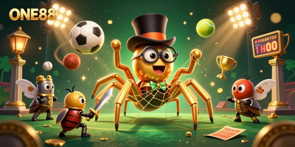 Engage with ONE88's thrilling casino experience featuring a delightful 3D scene of gambling characters.