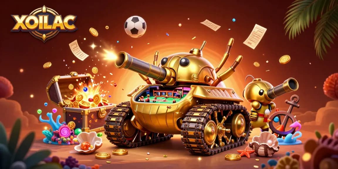 Engaging viewers with XOILAC visual of a vibrant casino in a golden beetle tank filled with excitement.