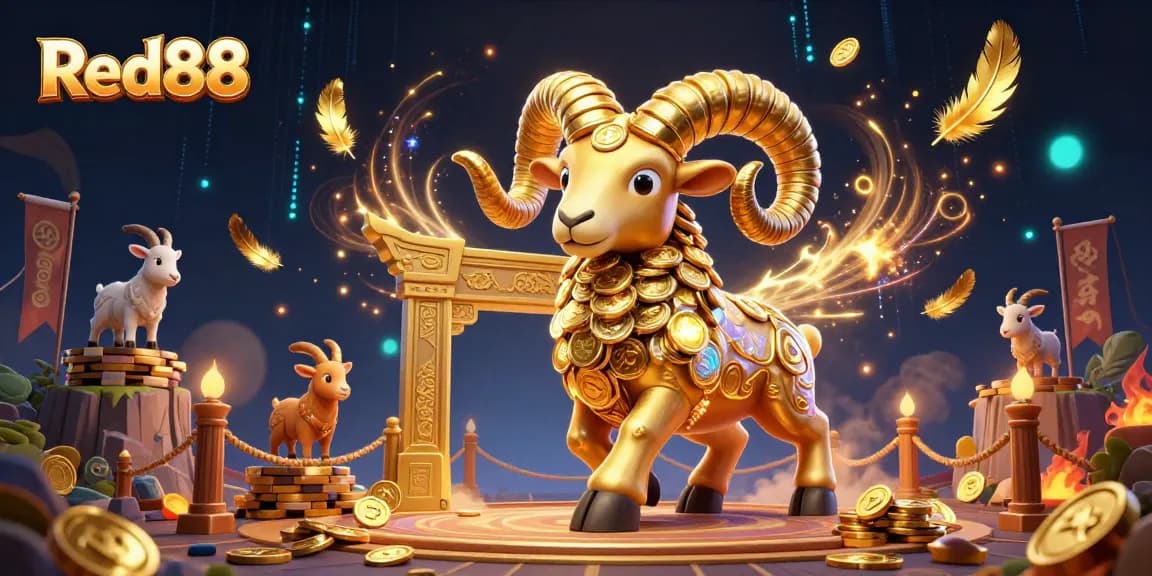 Experience thrilling gaming at Red88 with a dynamic battle scene featuring golden characters and vibrant casino elements.