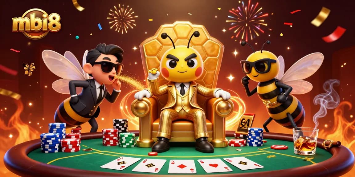 Experience thrilling gameplay at mbi8 with a bumblebee mob boss amidst a bustling poker scene.