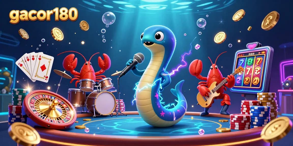 Gacor180 menampilkan listrik belut DJ dan band di kasino bawah laut dengan efek emas dan permainan menarik.