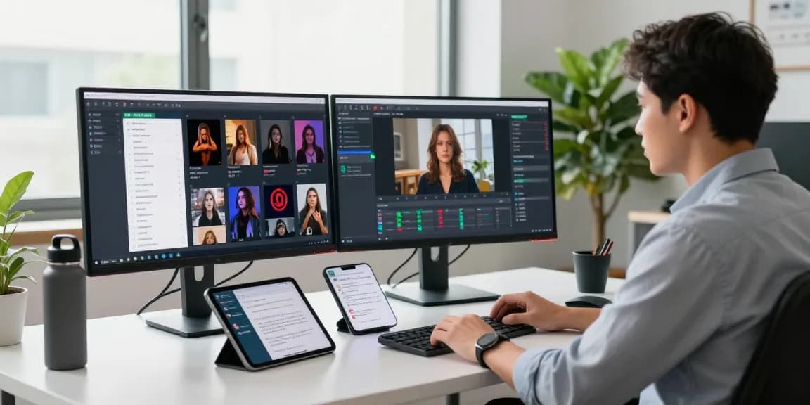 AI image detector in action at a content moderation desk analyzing images for safety and compliance.