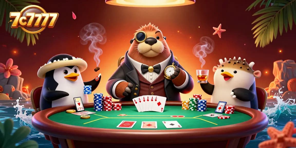 Experience thrilling poker play at 7c7777 where a walrus and friends master their game.