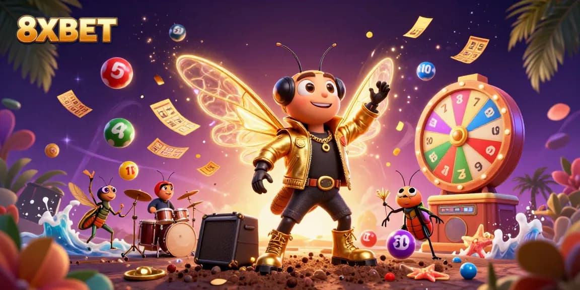 Experience exciting gambling with 8XBET as the cicada rock star thrills against colorful elements and jackpots.