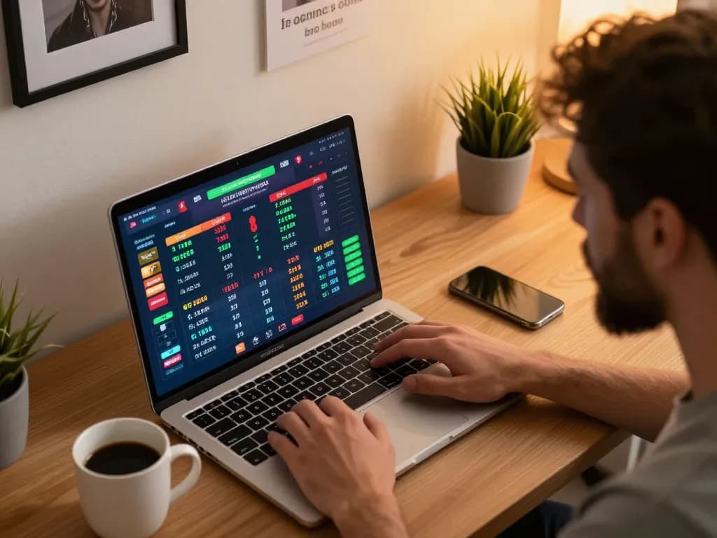 Active user engaging in sports betting on af88 platform during home office session.