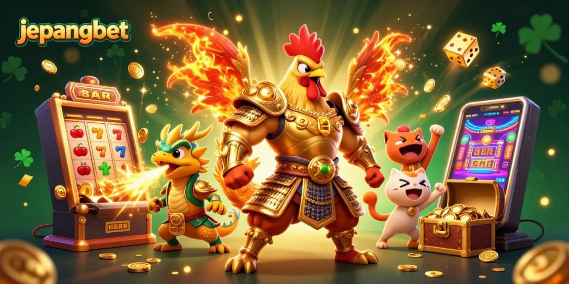 Join the excitement with Jepangbet's vibrant battle between a rooster warrior and dragon hatchling!