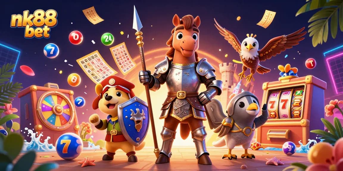 Win big at nk88 bet with an exciting 3D casino scene featuring lottery elements and rich game visuals.