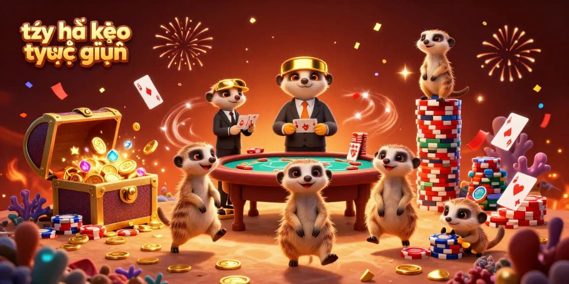 Engage with tỷ lệ kèo trực tuyến through vibrant meerkat casino scene with playful card activities.
