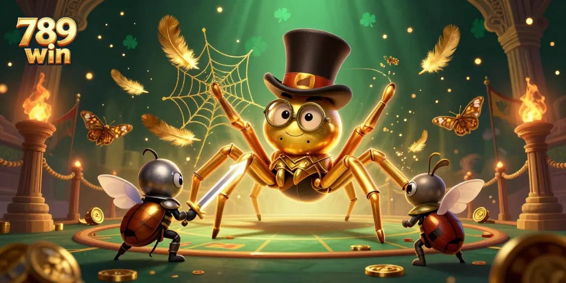 Engage with the dazzling world of 789 win featuring a golden tarantula and beetle knight.