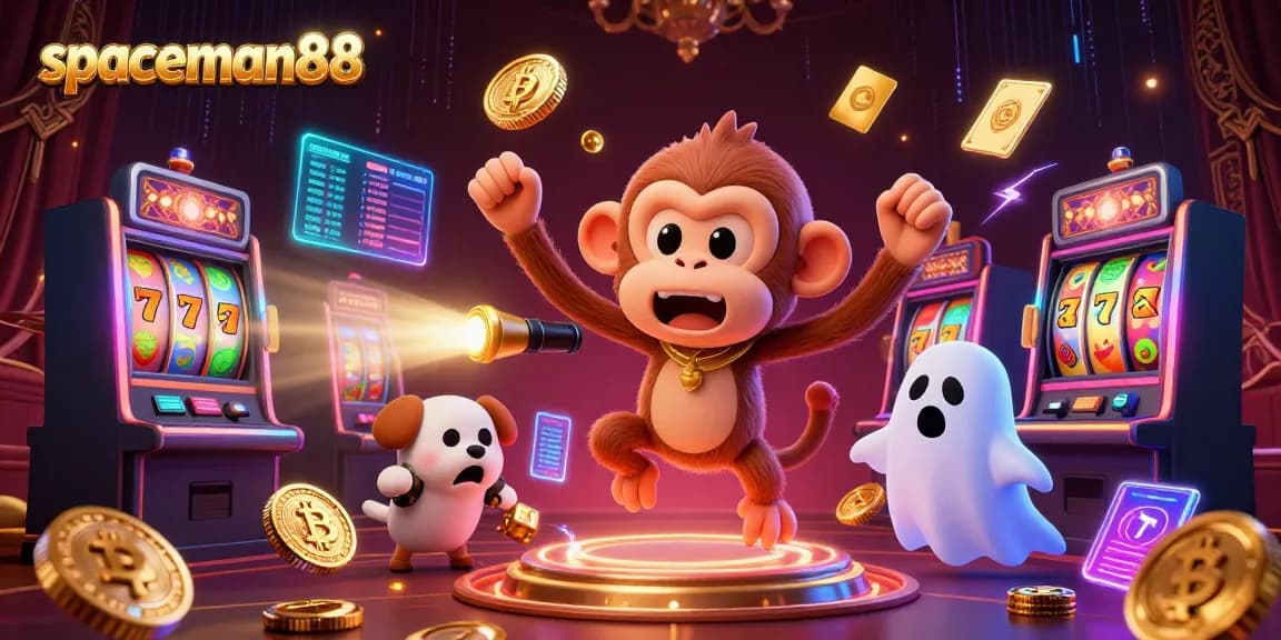 Engage with spaceman88 as you spin slots in a vibrant haunted casino scene.