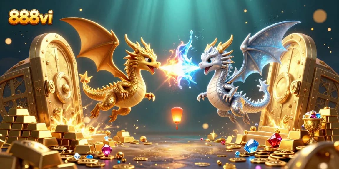 Engage with thrilling gameplay at 888vi featuring gold and silver dragons amid a treasure rush.