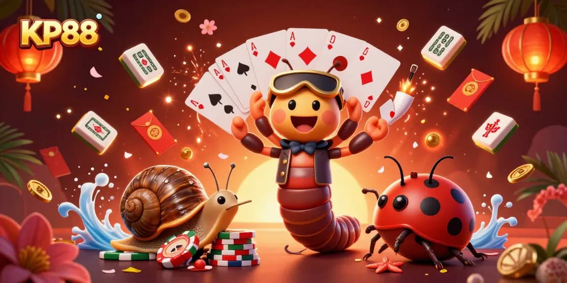Bet on KP88 as a snail high-roller pushes a massive chip stack and a millipede dealer fans cards.