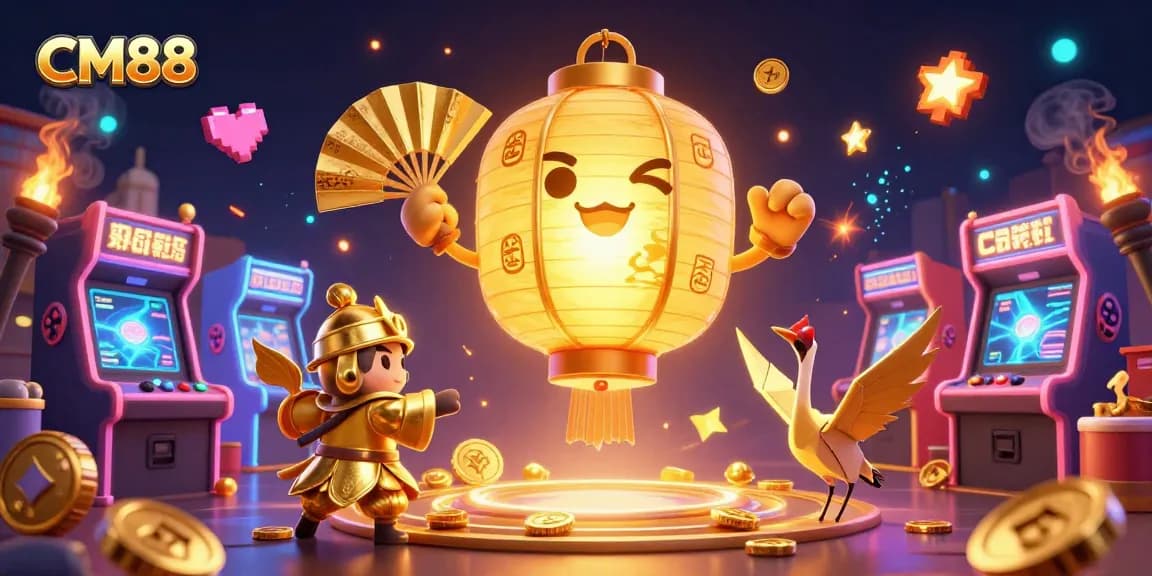 Experience thrilling moments at CM88 with a vibrant 3D casino scene packed with golden elements and dynamic game features.