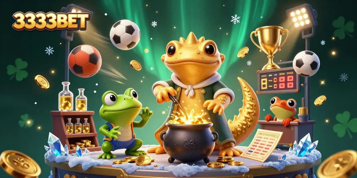 3333BET players enjoy a winning experience with a vibrant 3D casino scene filled with gold coins and sports action.