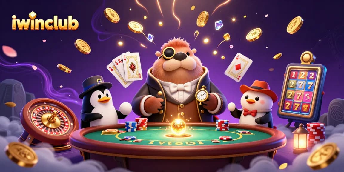 Engage in thrilling gameplay at iwinclub with a jolly walrus, penguin dealer, and bluffing pufferfish.