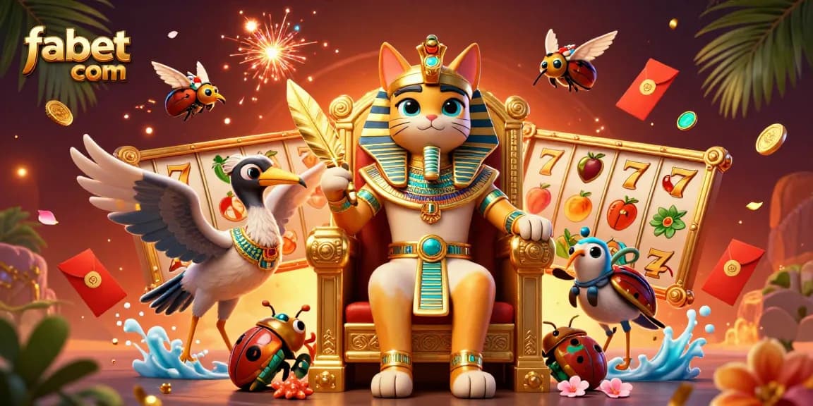Win big at fabet com with our exciting 3D illustration featuring an Egyptian theme and vibrant slot game elements