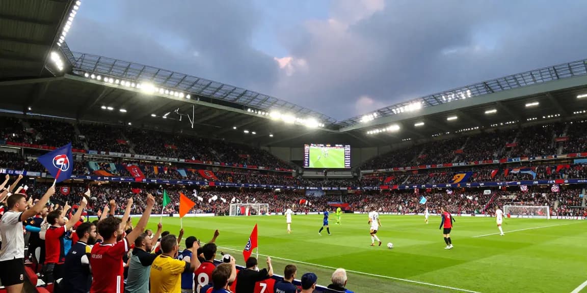 Exciting scene at a football match showcasing fans and players, highlighting https://footballstandings.tv/ statistics and live action ambiance.