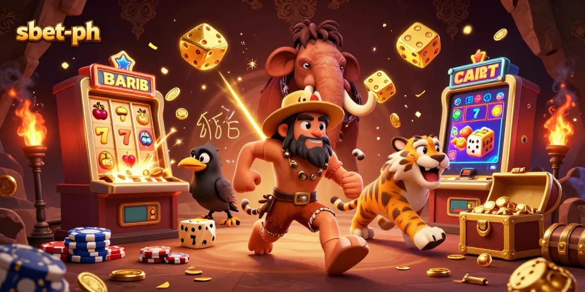 Experience excitement at sbet-ph with 3D illustration showcasing casino action, slots, and vibrant energy.
