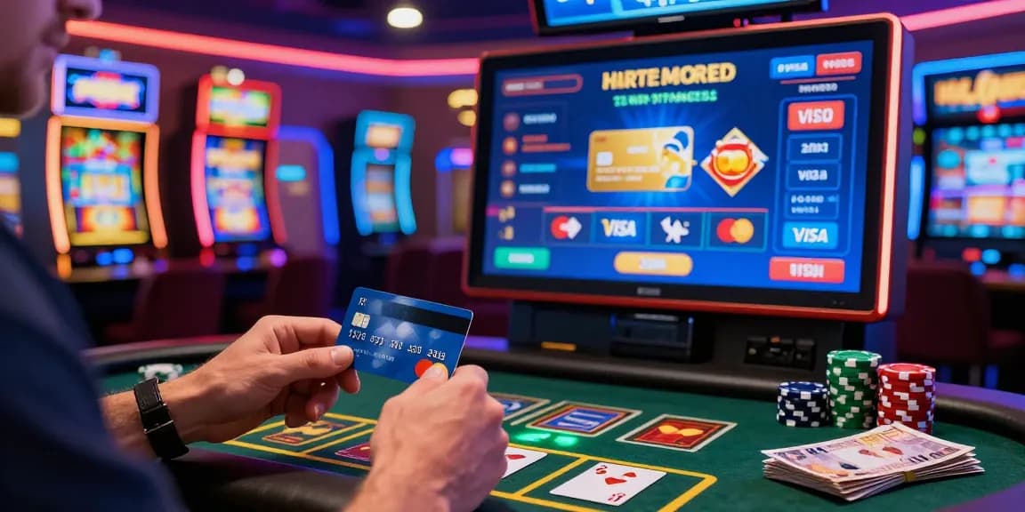 Player engaging at online casinos that accept credit cards, featuring vibrant gaming atmosphere and credit card options.