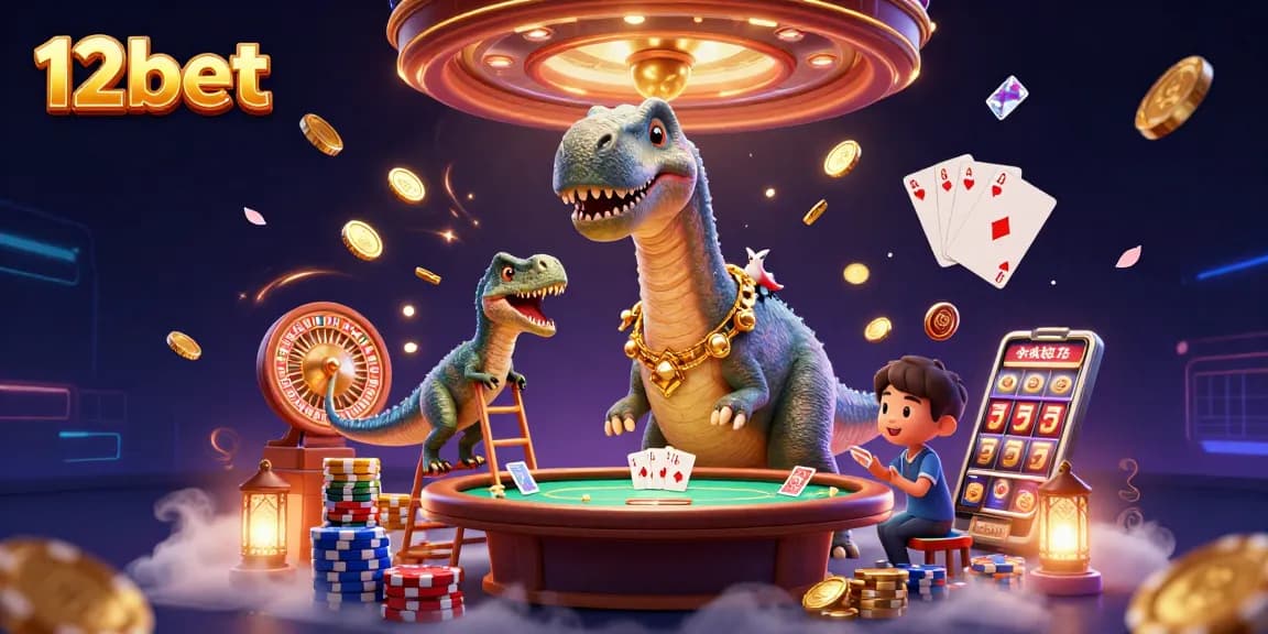 Engage at 12bet with vibrant online casino action and a playful dinosaur scene