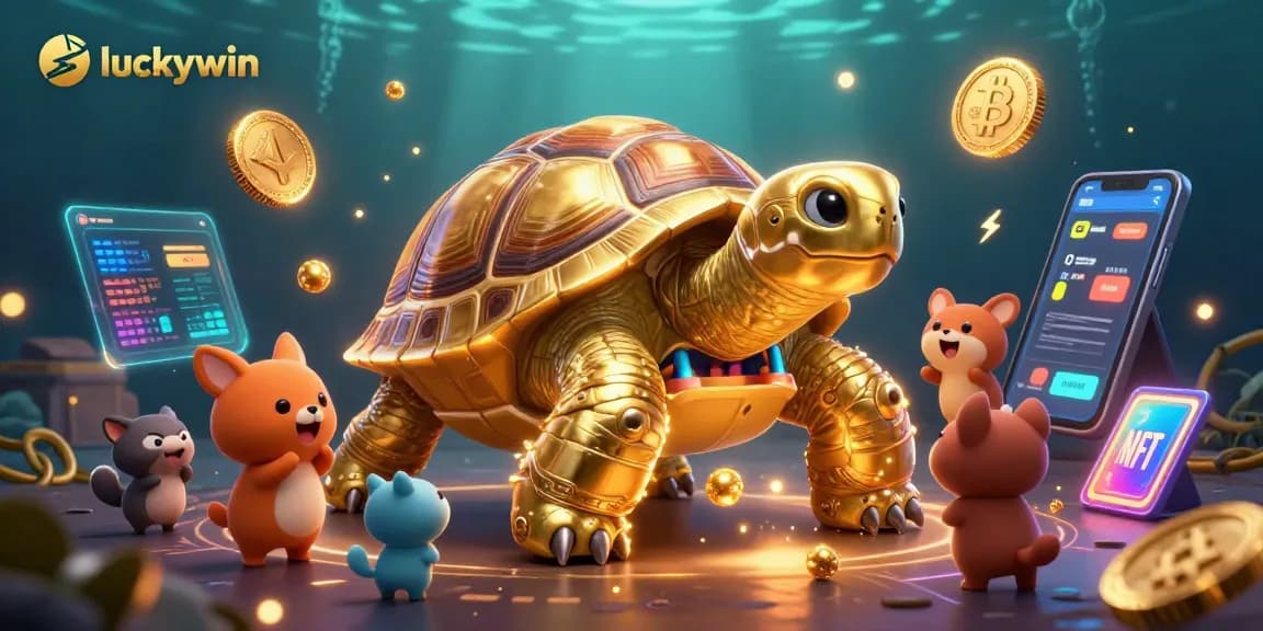 Engage with luckywin at a vibrant 3D casino scene featuring a colossal tortoise pinball machine.