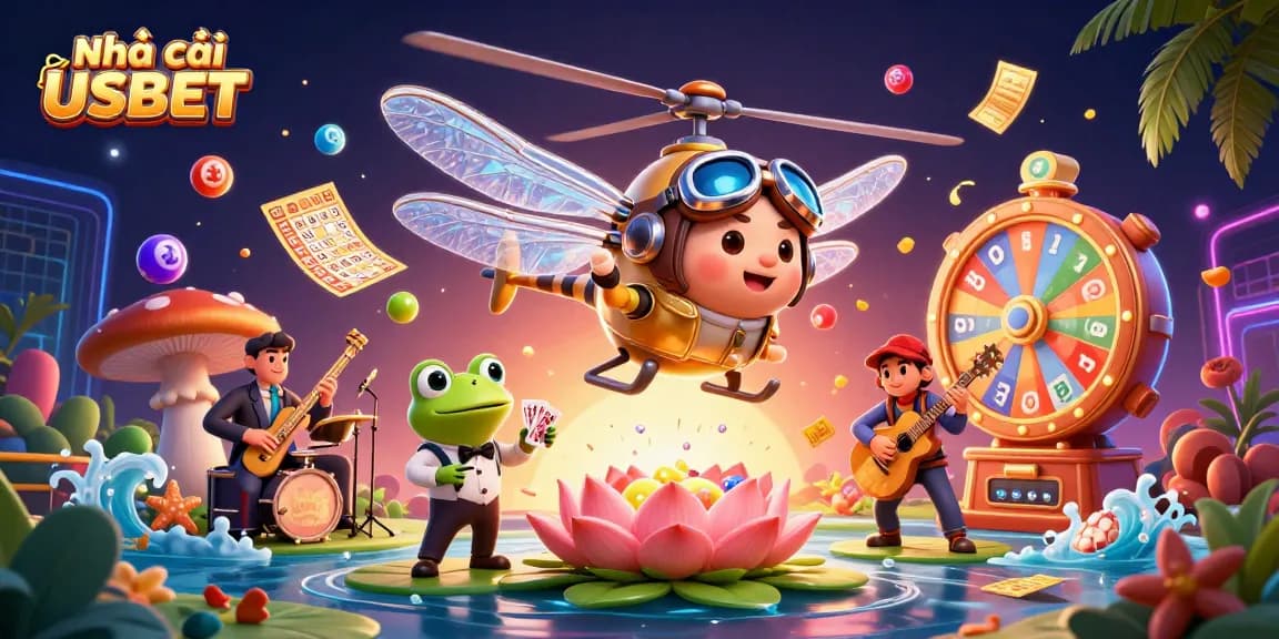 Experience thrill and excitement with Nhà cái USBET at a lively casino scene featuring dynamic characters and vibrant game elements.