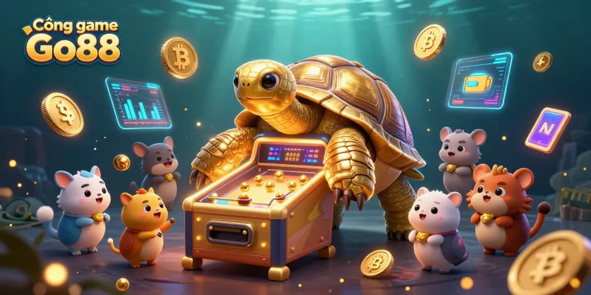 Experience gaming excitement at Cổng game Go88 with fun energetic characters and cryptocurrency elements.